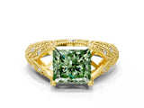 Yellow gold Fancy Green Princess Cut Cut Milgrain Pave Diamond Engagement Ring with Four-Prong Setting_15