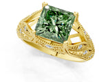 Yellow gold Fancy Green Princess Cut Cut Milgrain Pave Diamond Engagement Ring with Four-Prong Setting_16