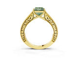 Yellow gold Fancy Green Princess Cut Cut Pave Band Milgrain Solitaire Ring_3