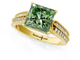 Yellow gold Fancy Green Princess Cut Cut Pave Split Shank Engagement Ring with Four-Prong Setting_1