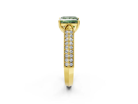 Yellow gold Fancy Green Princess Cut Cut Pave Split Shank Engagement Ring with Four-Prong Setting_2