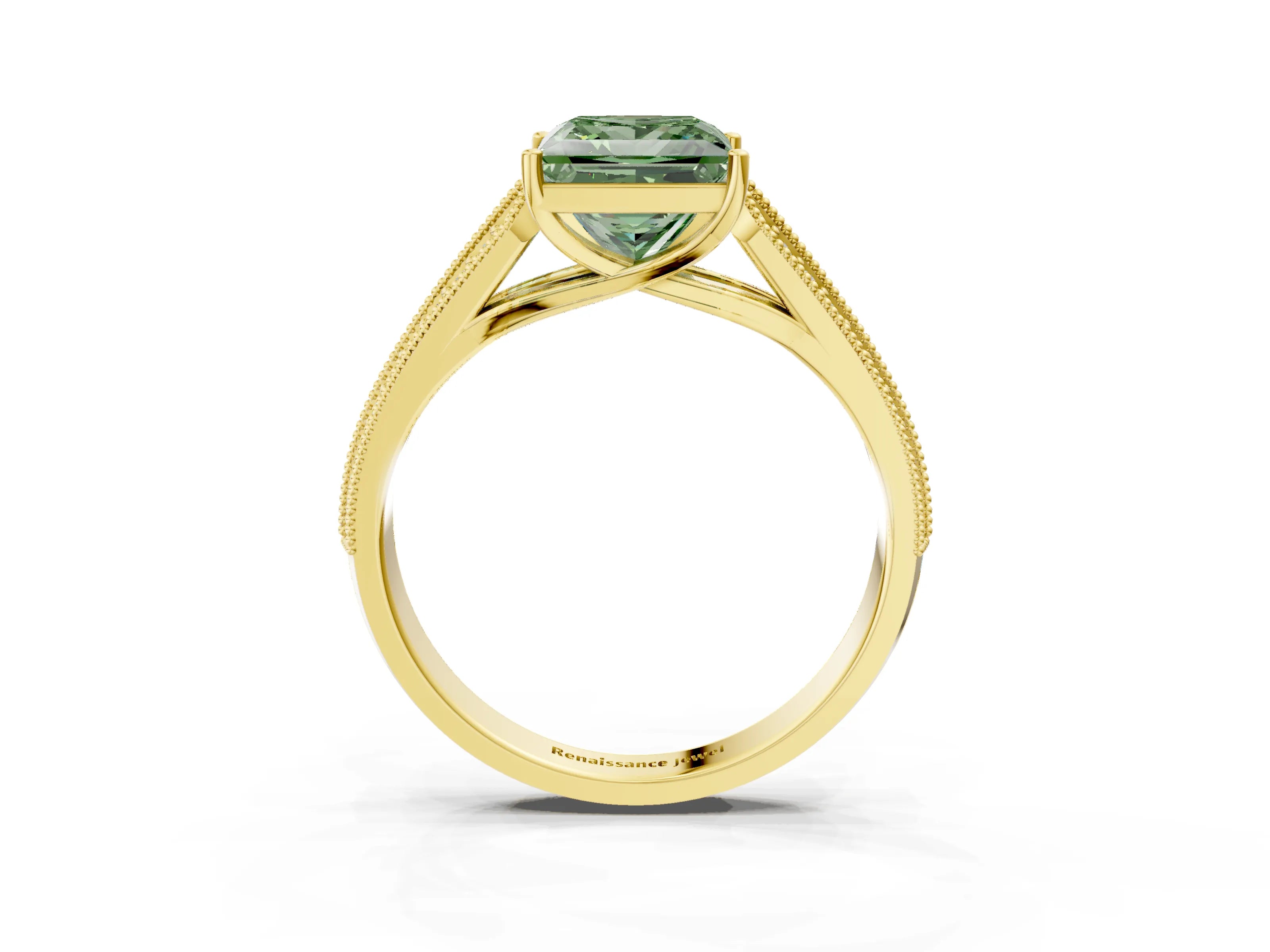 Yellow gold Fancy Green Princess Cut Cut Pave Split Shank Engagement Ring with Four-Prong Setting_3