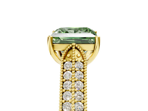 Yellow gold Fancy Green Princess Cut Cut Pave Split Shank Engagement Ring with Four-Prong Setting_5