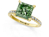 Yellow gold Fancy Green Princess Cut Diamond Brilliant Solitaire Ring with Pavé Band and Four-Prong Setting_13