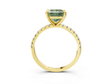 Yellow gold Fancy Green Princess Cut Diamond Brilliant Solitaire Ring with Pavé Band and Four-Prong Setting_15