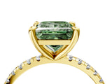 Yellow gold Fancy Green Princess Cut Diamond Brilliant Solitaire Ring with Pavé Band and Four-Prong Setting_16