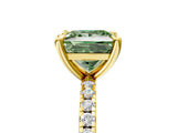 Yellow gold Fancy Green Princess Cut Diamond Brilliant Solitaire Ring with Pavé Band and Four-Prong Setting_17