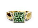 Yellow gold Fancy Green Princess Cut Diamond Channel Set Solitaire Ring with Four-Prong Setting_12