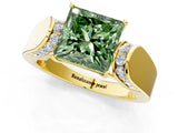 Yellow gold Fancy Green Princess Cut Diamond Channel Set Solitaire Ring with Four-Prong Setting_13