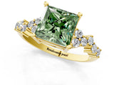 Yellow gold Fancy Green Princess Cut Diamond Cluster Pavé Band with Four-Prong Setting_13