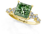 Yellow gold Fancy Green Princess Cut Diamond Cluster Pavé Band with Four-Prong Setting_4