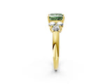 Yellow gold Fancy Green Princess  Cut Diamond Cluster Ring with Round Accent Stones and Prong Setting on a Classic Band_31