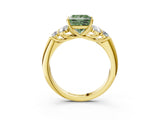 Yellow gold Fancy Green Princess  Cut Diamond Cluster Ring with Round Accent Stones and Prong Setting on a Classic Band_32
