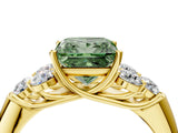 Yellow gold Fancy Green Princess  Cut Diamond Cluster Ring with Round Accent Stones and Prong Setting on a Classic Band_33