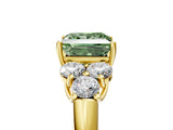 Yellow gold Fancy Green Princess  Cut Diamond Cluster Ring with Round Accent Stones and Prong Setting on a Classic Band_34