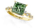 Yellow gold Fancy Green Princess Cut Diamond Cluster Side Stone Solitaire Ring with Prong Setting_30