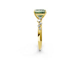 Yellow gold Fancy Green Princess Cut Diamond Cluster Side Stone Solitaire Ring with Prong Setting_31
