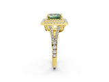 Yellow gold Fancy Green Princess Cut Diamond Double Halo Ring with Pavé Band and Prong Setting_19