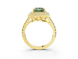 Yellow gold Fancy Green Princess Cut Diamond Double Halo Ring with Pavé Band and Prong Setting_20