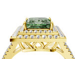Yellow gold Fancy Green Princess Cut Diamond Double Halo Ring with Pavé Band and Prong Setting_21