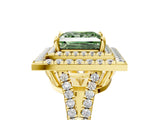 Yellow gold Fancy Green Princess Cut Diamond Double Halo Ring with Pavé Band and Prong Setting_22