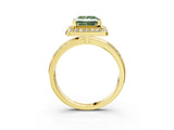 Yellow gold Fancy Green Princess Cut Diamond Double Halo Ring with Split Shank and Four-Prong Setting_15