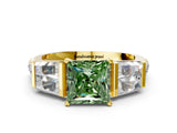 Yellow gold Fancy Green Princess Cut Diamond Engagement Ring with Baguette Side Stones and Channel Set Band_17