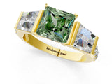 Yellow gold Fancy Green Princess Cut Diamond Engagement Ring with Baguette Side Stones and Channel Set Band_18