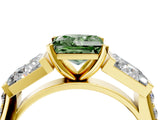Yellow gold Fancy Green Princess Cut Diamond Engagement Ring with Baguette Side Stones and Channel Set Band_21