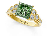 Yellow gold Fancy Green Princess  Cut Diamond Engagement Ring with Bezel Set Round Side Stones and Prong Setting_31