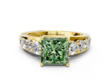 Yellow gold Fancy Green Princess  Cut Diamond Engagement Ring with Pavé Band and Four-Prong Setting_3