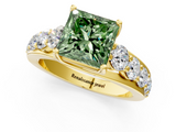 Yellow gold Fancy Green Princess  Cut Diamond Engagement Ring with Pavé Band and Four-Prong Setting_4
