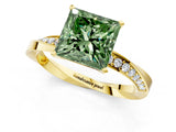 Yellow gold Fancy Green Princess Cut Diamond Engagement Ring with Side Stone Accents and Four-Prong Setting_25