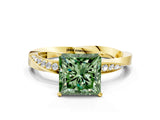 Yellow gold Fancy Green Princess Cut Diamond Engagement Ring with Side Stone Accents and Four-Prong Setting_96