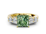 Yellow gold Fancy Green Princess  Cut Diamond Five-Stone Prong Set White Gold Ring_49
