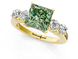 Yellow gold Fancy Green Princess  Cut Diamond Five-Stone Prong Set White Gold Ring_50