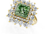 Yellow gold Fancy Green Princess Cut Diamond Floral Double Halo Engagement Ring with Prong Setting_25