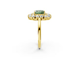 Yellow gold Fancy Green Princess Cut Diamond Floral Double Halo Engagement Ring with Prong Setting_26