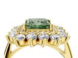 Yellow gold Fancy Green Princess Cut Diamond Floral Double Halo Engagement Ring with Prong Setting_28