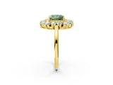 Yellow gold Fancy Green Princess Cut Diamond Floral Double Halo Engagement Ring with Prong Setting_74