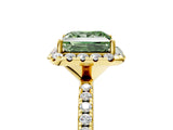 Yellow gold Fancy Green Princess  Cut Diamond Floral Halo Engagement Ring with Pavé Band and Prong Setting_22
