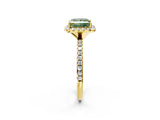 Yellow gold Fancy Green Princess  Cut Diamond Floral Halo Engagement Ring with Pavé Band and Prong Setting_30