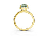 Yellow gold Fancy Green Princess  Cut Diamond Floral Halo Engagement Ring with Pavé Band and Prong Setting_31