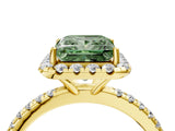 Yellow gold Fancy Green Princess  Cut Diamond Floral Halo Engagement Ring with Pavé Band and Prong Setting_32
