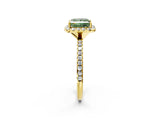 Yellow gold Fancy Green Princess  Cut Diamond Floral Halo Engagement Ring with Pavé Band and Prong Setting_42