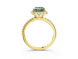 Yellow gold Fancy Green Princess  Cut Diamond Floral Halo Engagement Ring with Pavé Band and Prong Setting_43