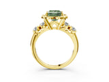 Yellow gold Fancy Green Princess  Cut Diamond Floral Halo Engagement Ring with Shared Prong Setting 4