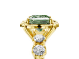 Yellow gold Fancy Green Princess  Cut Diamond Floral Halo Engagement Ring with Shared Prong Setting