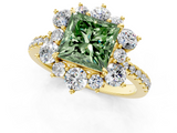 Yellow gold Fancy Green Princess  Cut Diamond Floral Halo Pave Band with Prong Setting_1
