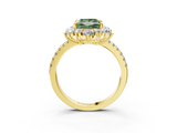 Yellow gold Fancy Green Princess  Cut Diamond Floral Halo Pave Band with Prong Setting_3